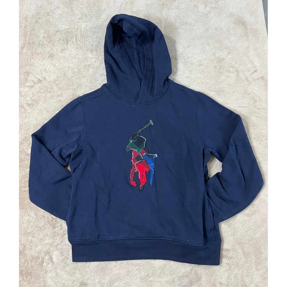 Polo Ralph Lauren Sweatshirt Kids Size Large 14-16 Navy Blue Big Pony Hoodie EUC